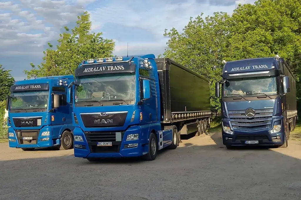 Ansamblele Miralav Trans parcate la garajul firmei din Bacau